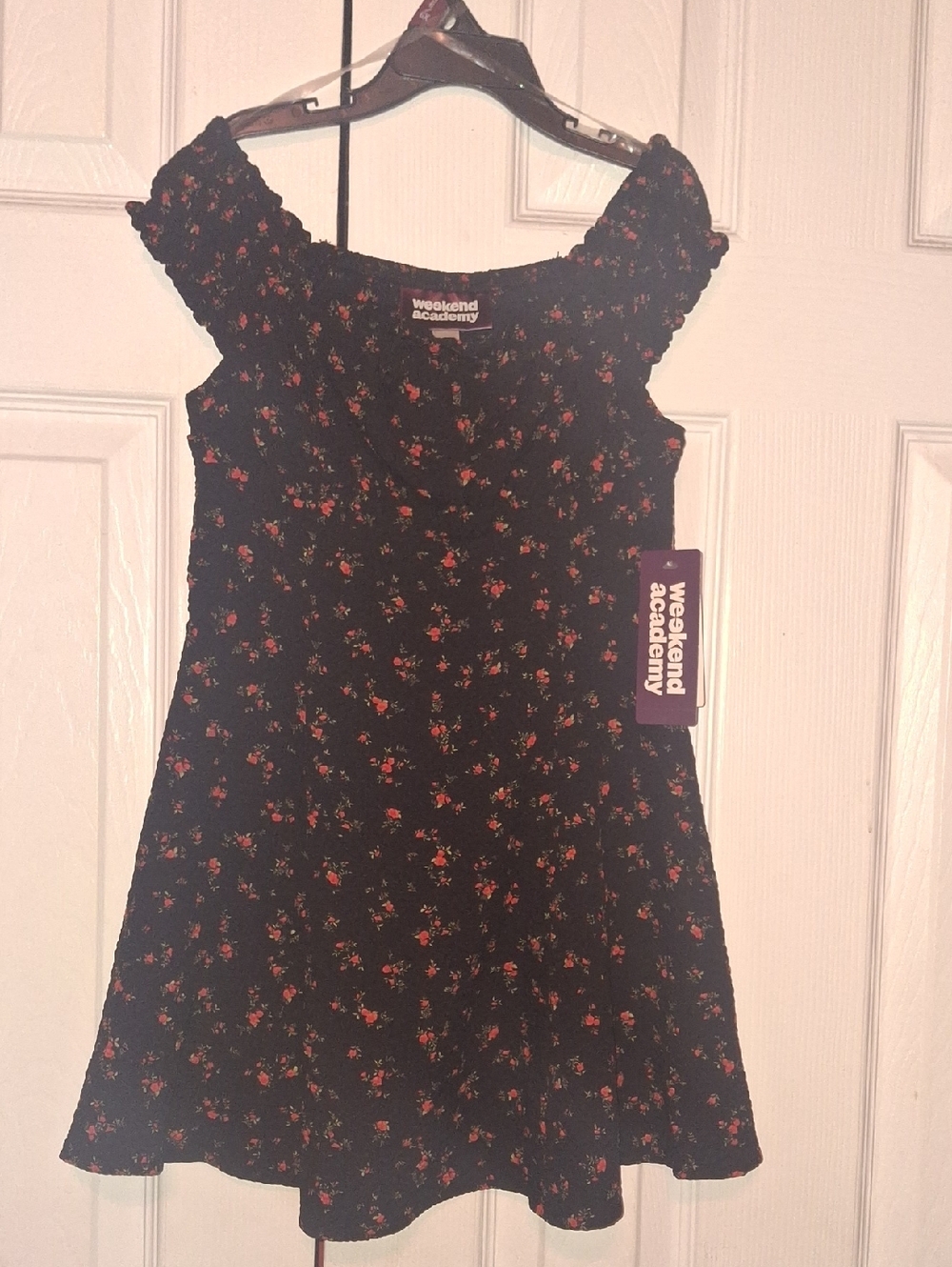 Weekend Academy Black Floral Sundress with Red Rose Print
